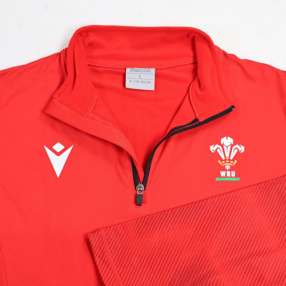 Macron Wales Rugby Union WRU Mens Large Red Quarter Zip Pullover Training Top
